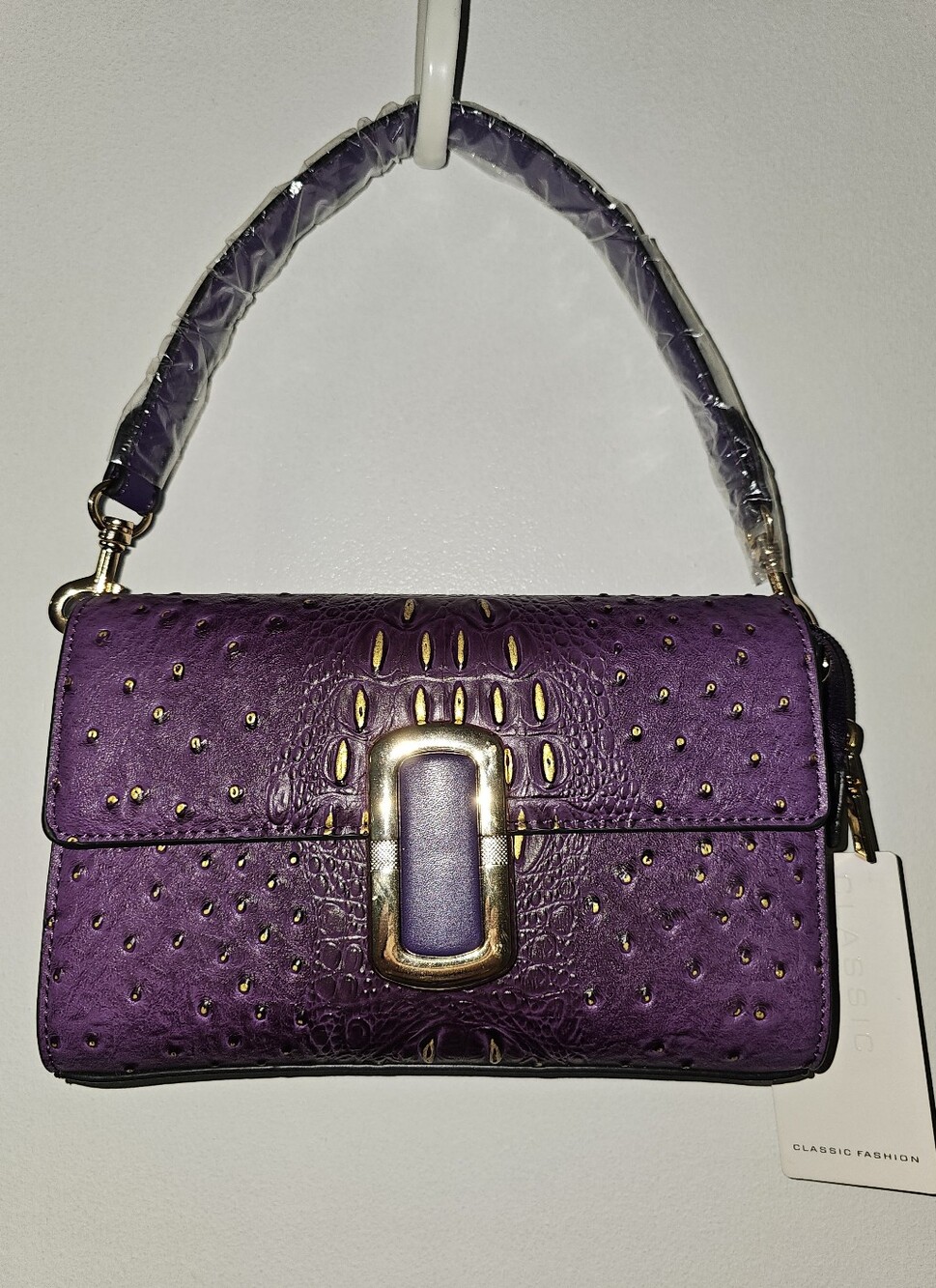 Luxurious Purple Textured Clutch/Crossbody/ Handheld Purse with Gold Accents